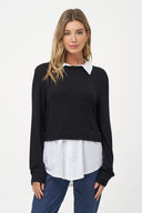 Women's Knit & Woven Tunic with Shirt Collar & Shirt Hem