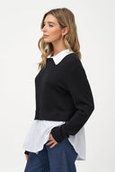 Women's Knit & Woven Tunic with Shirt Collar & Shirt Hem