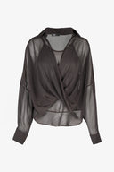 Women's Woven Sheere Criss-Cross Long Sleeve Top | M