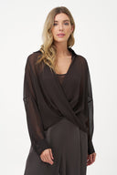 Women's Sheer Collared Crisscross Top, Long Sleeves & Separate Tank