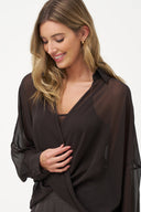 Women's Sheer Collared Crisscross Top, Long Sleeves & Separate Tank