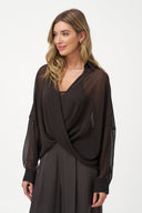 Women's Sheer Collared Crisscross Top, Long Sleeves & Separate Tank
