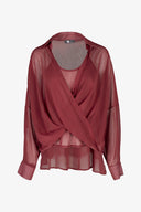 Women's Woven Sheere Criss-Cross Long Sleeve Top | M