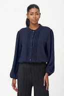 Women's Woven Button-Down Shirt with Front Pintuck Details