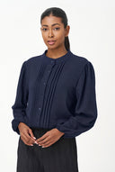 Women's Woven Button-Down Shirt with Front Pintuck Details