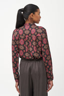Women's Printed Woven V-Neck Button-Down Shirt with Long Sleeves