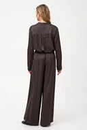 Women's Woven V-Neck Button-Down Shirt with Long Sleeves