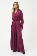 Women's Woven V-Neck Button-Down Shirt with Long Sleeves