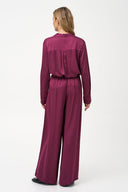 Women's Woven V-Neck Button-Down Shirt with Long Sleeves