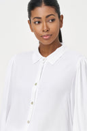 Women's Woven Button-Down Shirt with 3/4 Balloon Sleeves