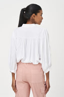 Women's Woven Button-Down Shirt with 3/4 Balloon Sleeves