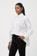 Women's Woven Button-Down Shirt, Long Sleeves & Pleated Back