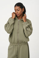 Women's Knit Zip-Up Hoodie with Studded Sleeves & Front Welt Pockets