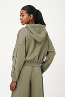 Women's Knit Zip-Up Hoodie with Studded Sleeves & Front Welt Pockets