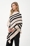 Women's Knit Striped Mock-Neck Poncho | M