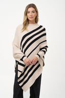 Women's Knit Striped Mock-Neck Poncho | M