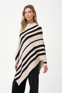 Women's Knit Striped Mock-Neck Poncho | M