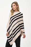 Women's Striped Knit Mock-Neck Poncho with Pointed Hem & Wrist Cuffs