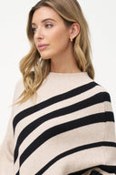 Women's Striped Knit Mock-Neck Poncho with Pointed Hem & Wrist Cuffs
