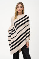 Women's Striped Knit Mock-Neck Poncho with Pointed Hem & Wrist Cuffs