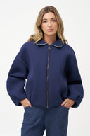 Women's Knit Shirt Collar Zip-Up Jacket | M