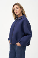 Women's Knit Shirt Collar Zip-Up Jacket | M