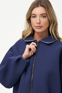 Women's Knit Shirt Collar Zip-Up Jacket | M