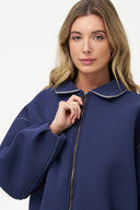 Women's Collared Knit Zip-Up Jacket, Long Sleeves & Bubble Hem