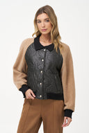 Women's Knit & Woven Combo Snap-Button Front Bomber Jacket | M