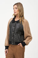 Women's Knit & Woven Combo Snap-Button Front Bomber Jacket | M