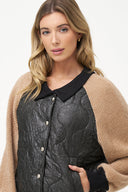 Women's Knit & Woven Combo Snap-Button Front Bomber Jacket | M