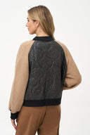 Women's Knit & Woven Combo Snap-Button Front Bomber Jacket | M