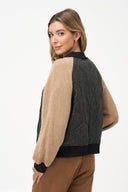 Women's Knit & Woven Combo Snap-Button Front Bomber Jacket | M