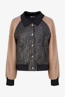 Women's Knit & Woven Combo Snap-Button Front Bomber Jacket | M