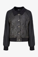 Women's Knit & Woven Combo Snap-Button Front Bomber Jacket | M