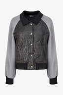 Women's Knit & Woven Combo Snap-Button Front Bomber Jacket | M
