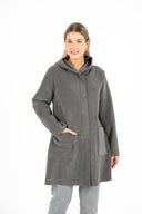 WOMEN'S WOVEN DOUBLE-SPACER FLEECE COAT, WITH LONG SET-IN SLEEVES, PATCH POCKETS, A FRONT ZIPPER CLOSER AND A HOOD