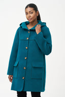 Women's Woven Mid-Length Hooded Button-Down Coat with Patch Pockets