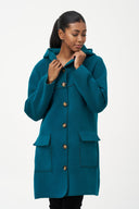 Women's Woven Mid-Length Hooded Button-Down Coat with Patch Pockets