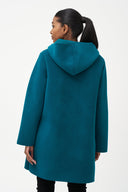 Women's Woven Mid-Length Hooded Button-Down Coat with Patch Pockets