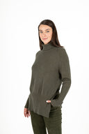 WOMEN'S KNIT SWEATER, WITH A TURTLE-NECK COLLAR, LONG RAGLAN SLEEVES, HIGH HEMLINE RIBBING AND POINTELLE KNIT DETAILING