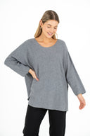 WOMEN'S KNIT WIDE-NECK TUNIC LENGTH SWEATER, WITH 3/4TH LENGTH SLEEVES
