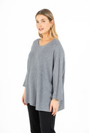 WOMEN'S KNIT WIDE-NECK TUNIC LENGTH SWEATER, WITH 3/4TH LENGTH SLEEVES