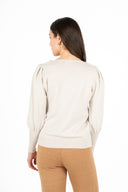 WOMEN'S KNIT V-NECK SWEATER, WITH LONG SLEEVES AND GATHERS AT THE TOP OF THE SLEEVES