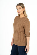 WOMEN'S CREW-NECK TEXTURED SWEATER, WITH ELBOTH LENGTH SET-IN SLEEVES