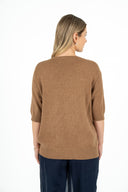 WOMEN'S CREW-NECK TEXTURED SWEATER, WITH ELBOTH LENGTH SET-IN SLEEVES