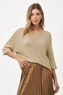 Women's Knit Boat-Neck Sweater with 3/4 Sleeves