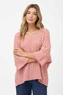 Women's Knit V-Neck Sweater with Long Sleeves