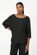 Women's Knit Boat-Neck Sweater with Long Sleeves