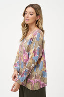 Women's Printed Knit V-Neck Sweater with 3/4 Sleeves